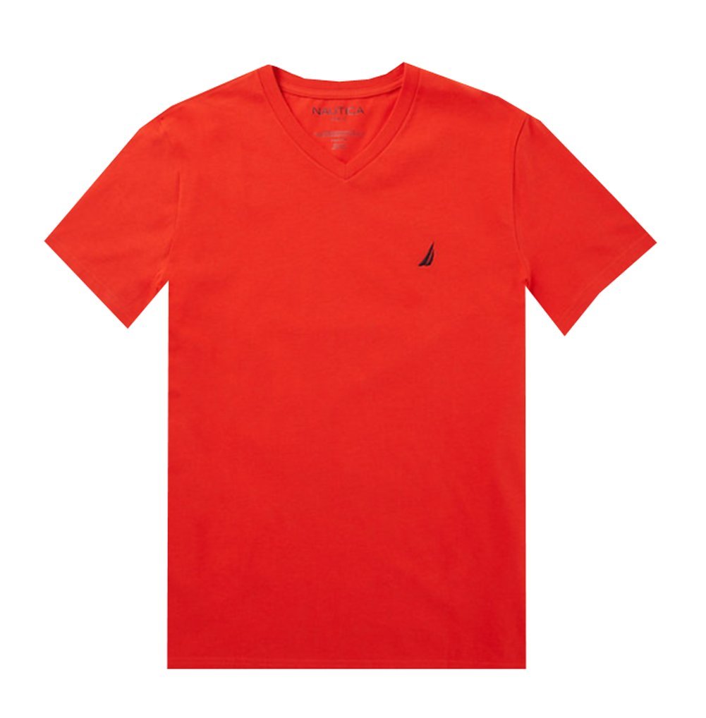 Nautica Men Solid Classic V-Neck Tee T-Shirt (XXL, Red)