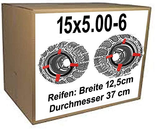 15x5.00-6 Schneeketten + Spanner für Rasentraktor Aufsitzmäher Kinderquad Reifen Durchmesser = 37 cm