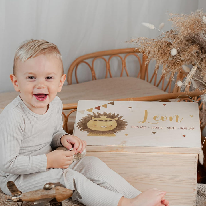 KIDSMOOD - Erinnerungsbox Baby, personalisierte Holzkiste mit Deckel, Ideal zur Aufbewahrung von Eri
