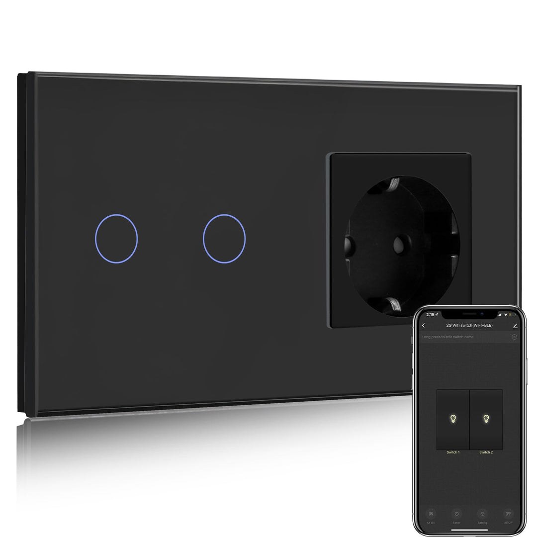 BSEED Normal Steckdose mit Smart Alexa Lichtschalter Kompatibel mit Alexa,Google Home, Glas Touchscr