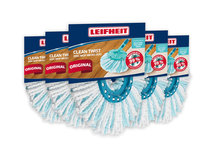 Leifheit Ersatzkopf CLEAN Twist Disc Mop Ergo Micro Duo 5er Set, Bodenwischer Wischbezug, Ersatzbezu