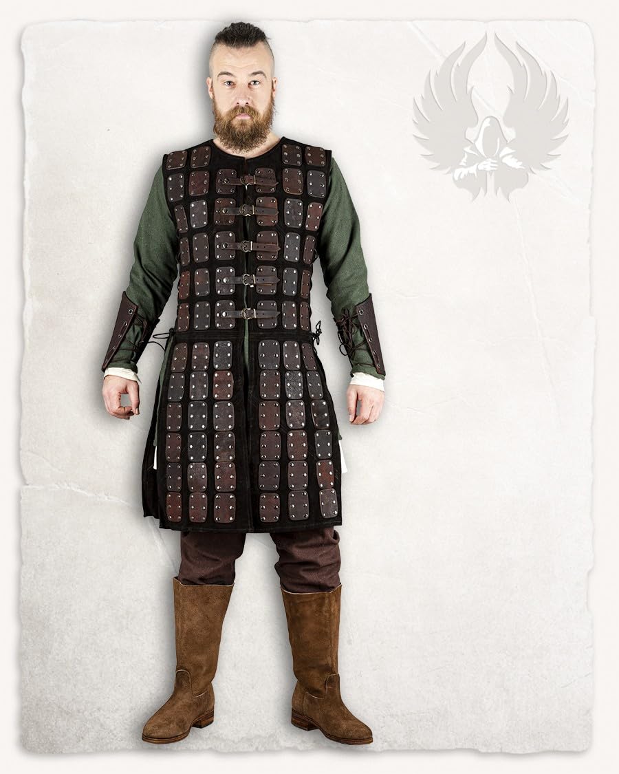 MYTHOLON Osric Schwarze Lederbrigantine, M-L, Lederrüstung mit seitlichen Schnürungen, Wildleder, Me