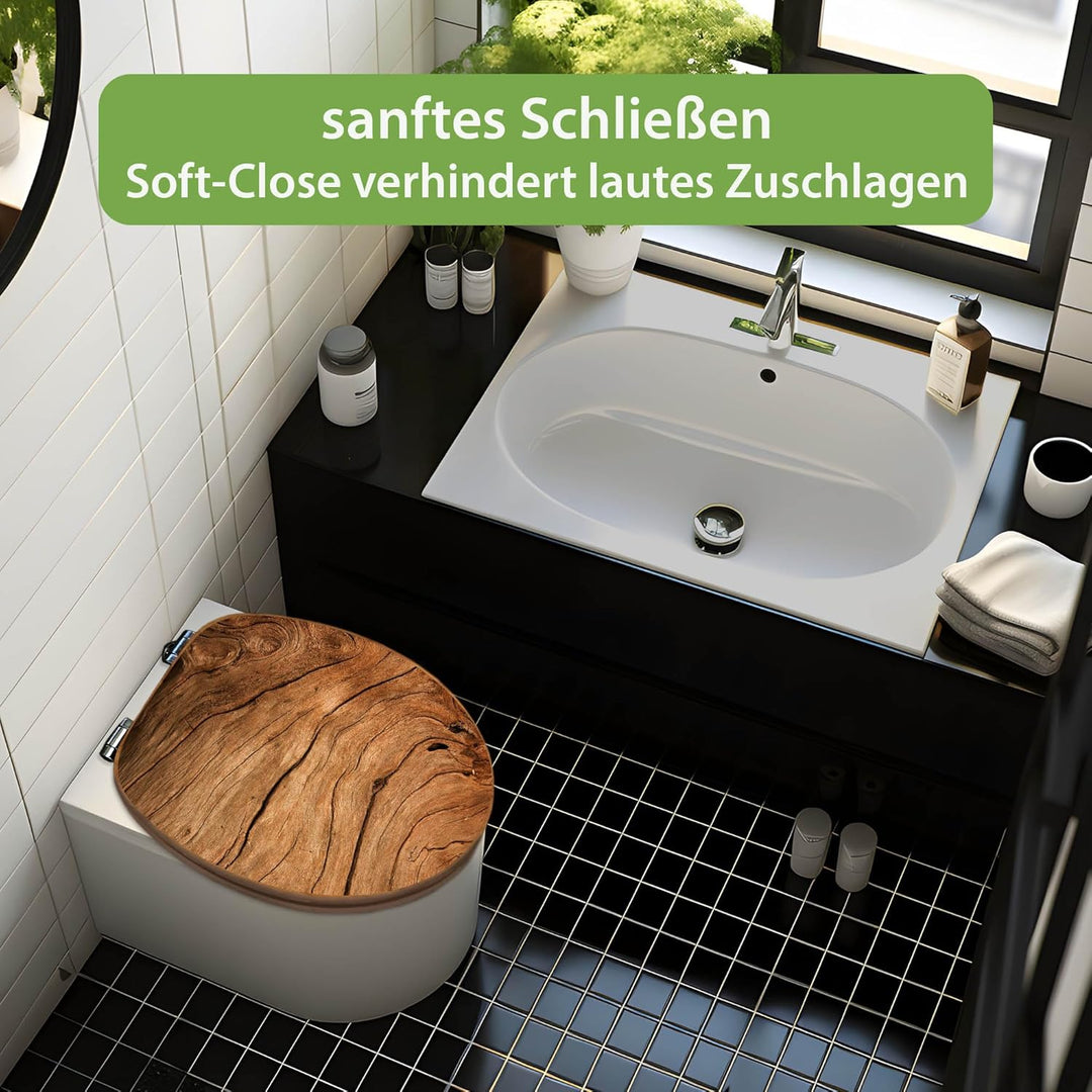 banjado Design WC Sitz Bambus Absenkautomatik 45,8x37,5cm - Toilettendeckel mit Absenkautomatik Holz