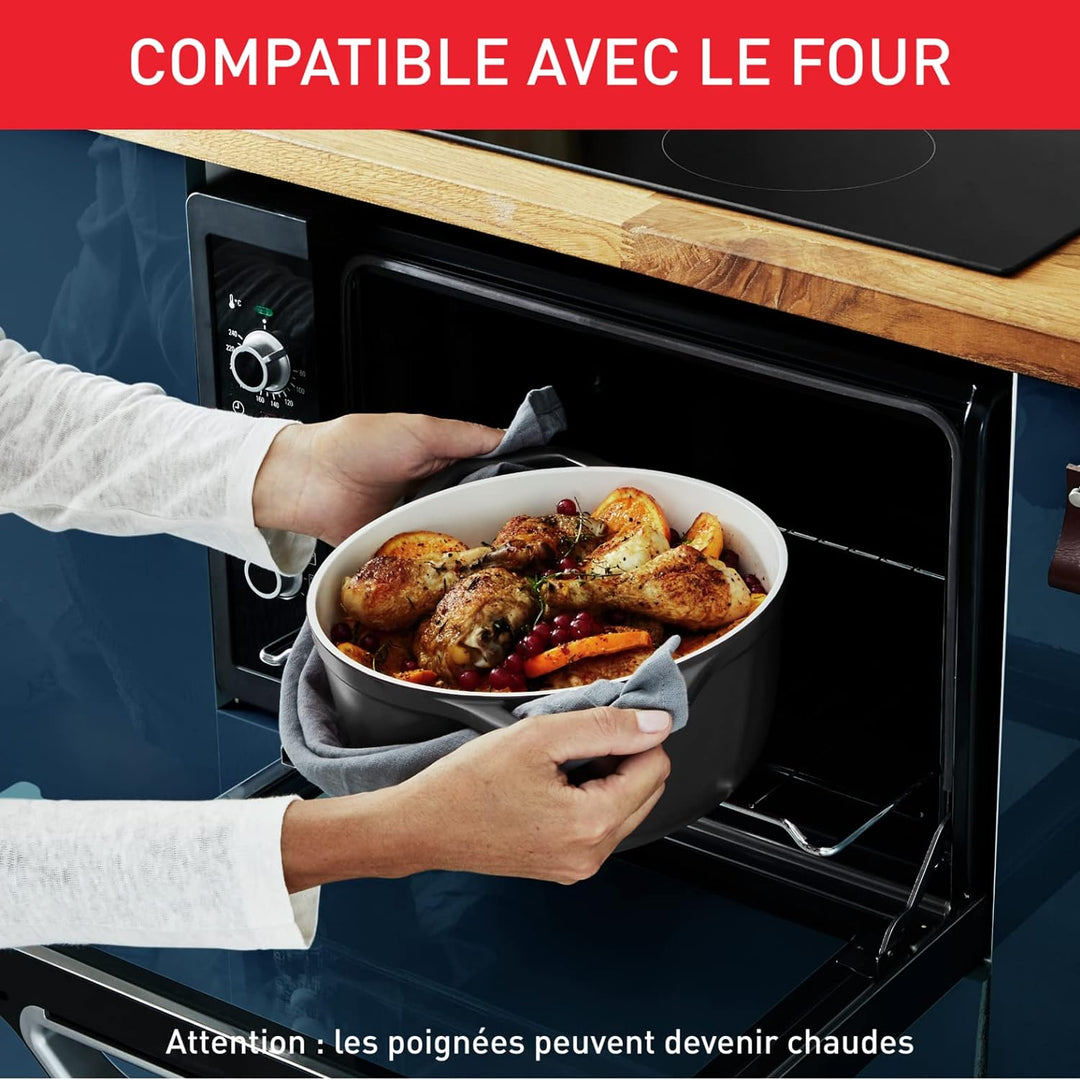 Tefal E2554604 Auflaufform, rund, antihaftbeschichtet, Aluminiumguss (leichter als Gusseisen) mit De