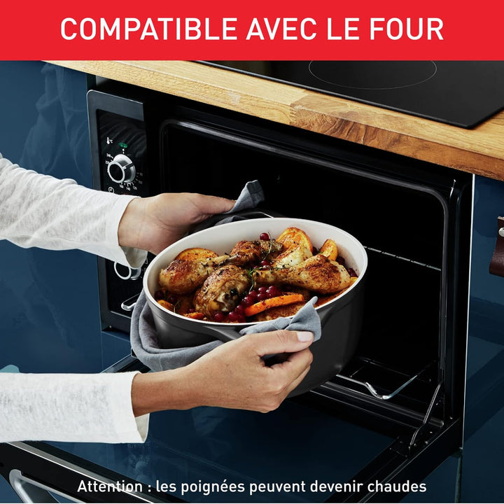 Tefal E2554604 Auflaufform, rund, antihaftbeschichtet, Aluminiumguss (leichter als Gusseisen) mit De