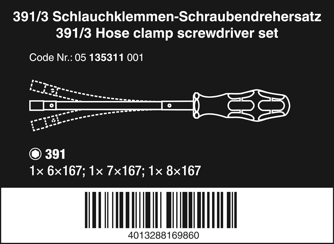 Wera Schlauchklemmen-Schraubendrehersatz 391/3, 3-teilig, 05135311001 N/A