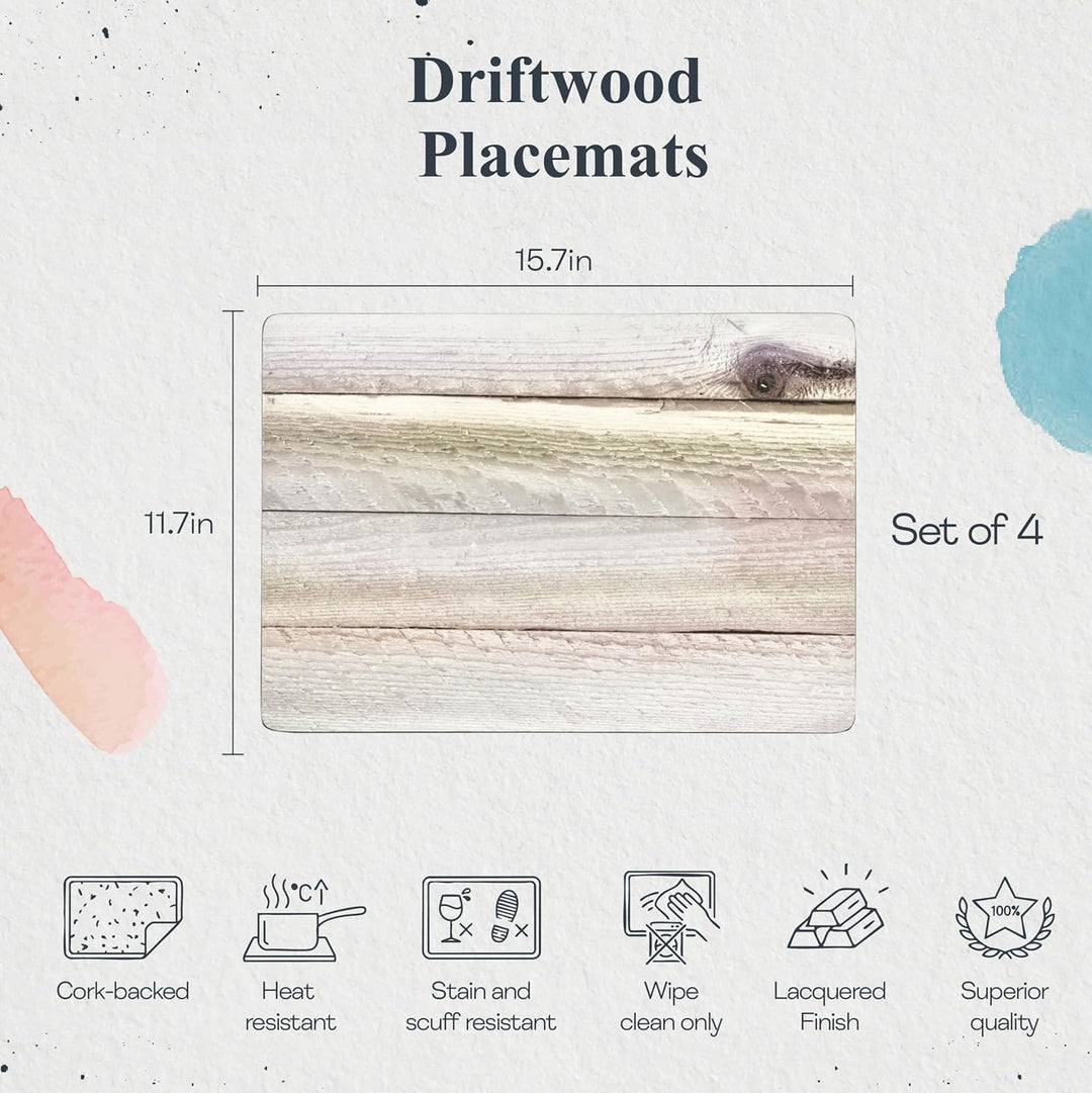 Pimpernel Driftwood Collection Tischsets | 4er-Set | hitzebeständige Matten | Kork-Rückseite | harte