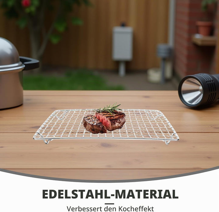 Edelstahl Grillrost mit Füssen 28 X 18cm Rechteckiges Grillgitter zum Backen und Braten Antihaftbesc