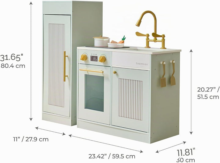 Teamson Kids Little Chef Chester Kinderküche in Grün mit Zubehör, Spielküche für Kinder aus Holz mit