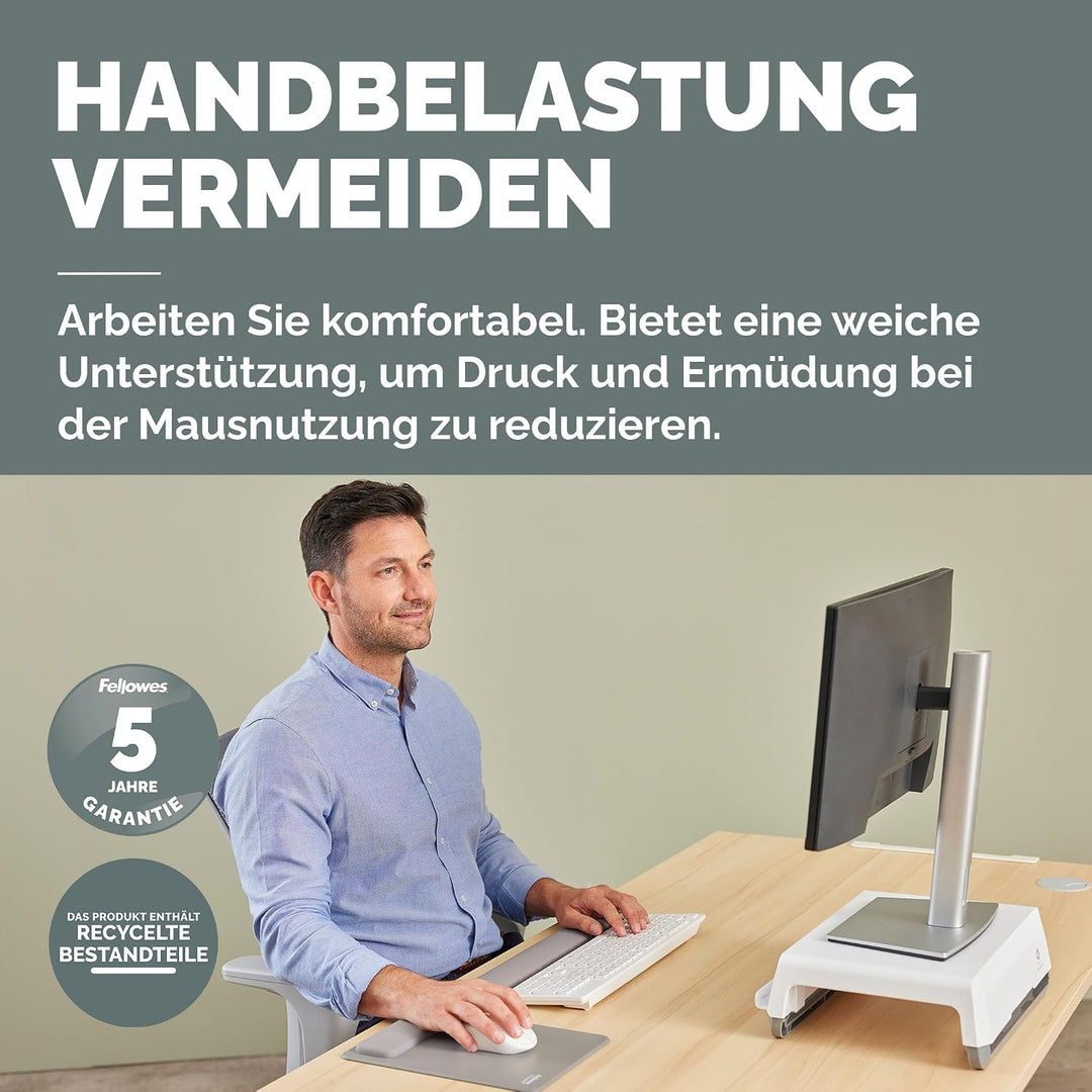 Fellowes Breyta XL Mauspad mit Handgelenkauflage – Grau, mit HEX Cushion Technology Silikonpolster u