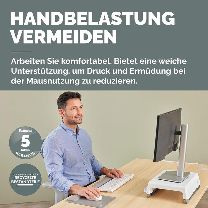 Fellowes Breyta XL Mauspad mit Handgelenkauflage – Grau, mit HEX Cushion Technology Silikonpolster u