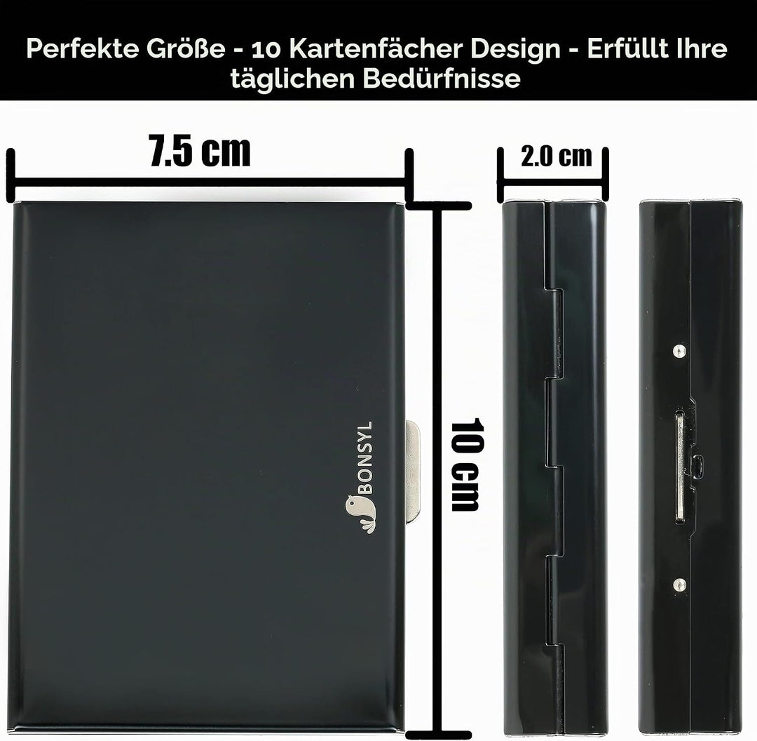 BONSYL® RFID Slim Kreditkartenetui aus Metall für Damen und Herren, Kreditkartenetui mit 10 Kartenfä