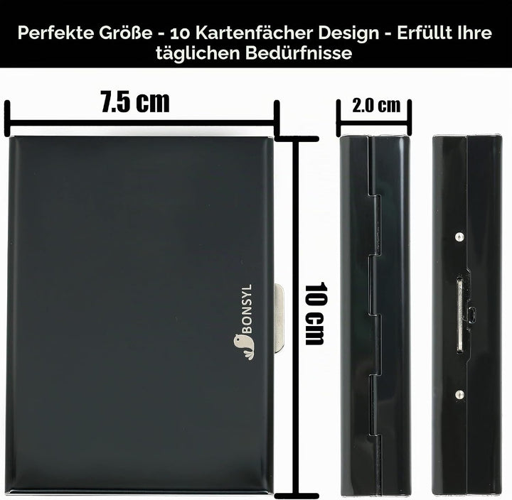 BONSYL® RFID Slim Kreditkartenetui aus Metall für Damen und Herren, Kreditkartenetui mit 10 Kartenfä