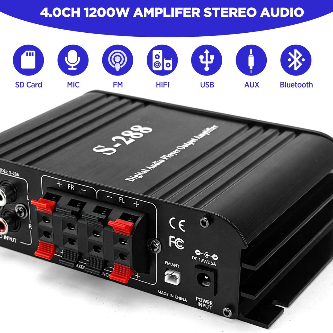 4.1-Kanal Verstärker, 1200W Mini HiFi Stereo Verstärker, Bluetooth 5.0 für Heimlautsprecher 35W x 4