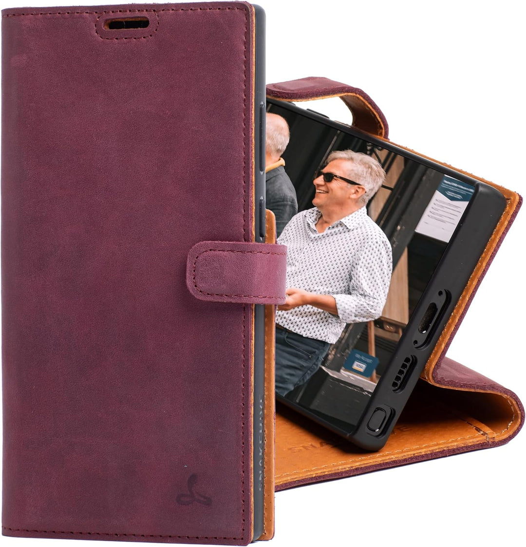 Snakehive Galaxy S23 Ultra Hülle Leder | Stylische Handyhülle mit Kartenhalter & Standfuss | Handyhü