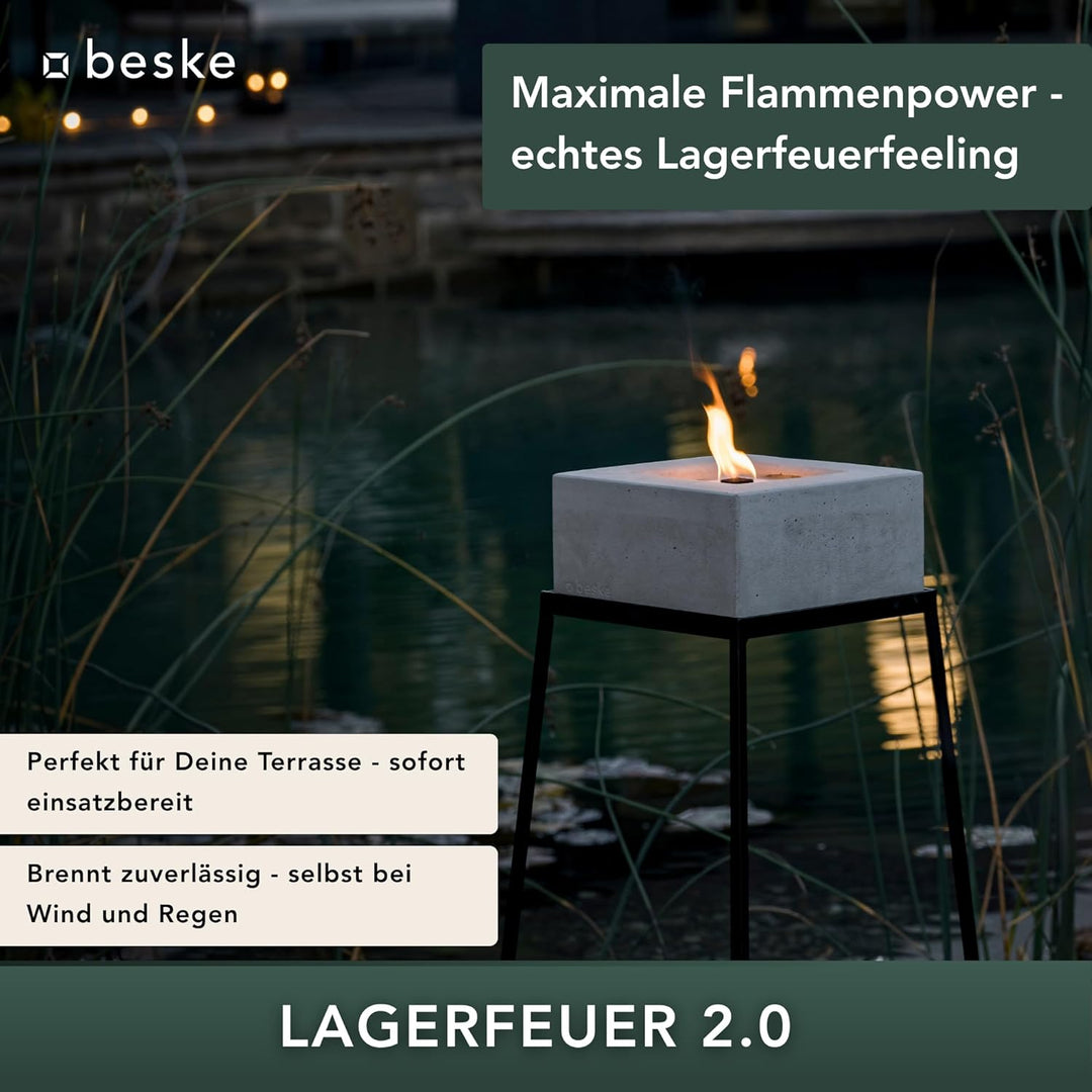 Original Betonfeuer Set inkl. Ständer Löschbrett und Nachfüllwachs | Pulverbeschichteter Ständer | H