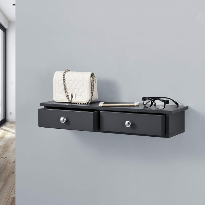 [en.casa] Wandregal mit 2 Schubladen Regal 10x60x15cm Ablage bis 15 kg Hängeregal MDF Dunkelgrau, Du