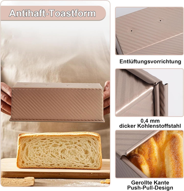 Brotbackform mit Deckel Antihaft, Toastbrot Backform Kohlenstoffstahl, Kastenform für Brot Kuchen To