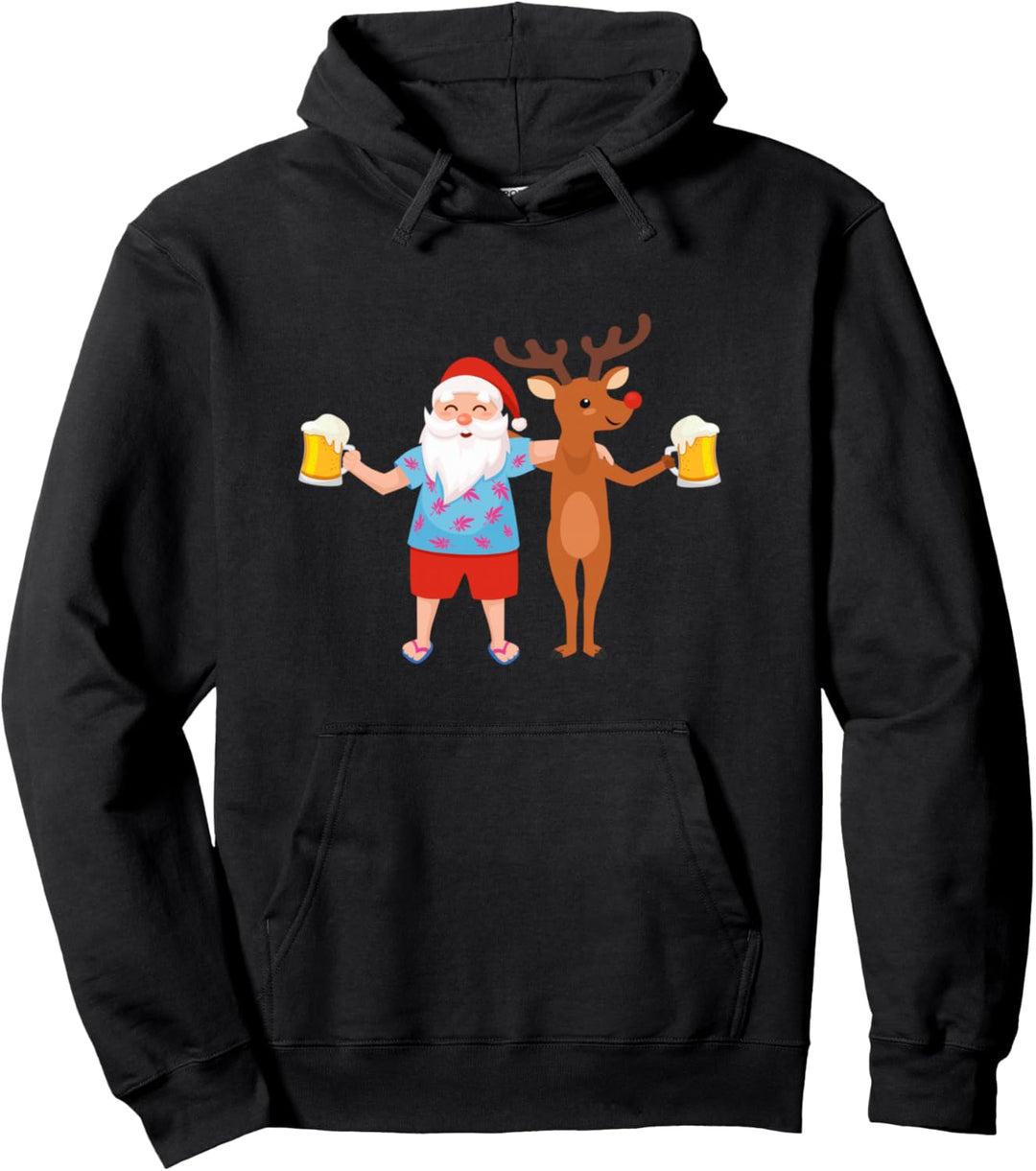 Weihnachtsmann und Rentier trinken Bier Hässliche Pullover Hoodie