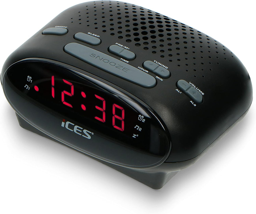iCES ICR-210 Uhrenradio - Radiowecker mit 2 Weckzeiten - PLL FM - Schlummerfunktion - Sleeptimer - G