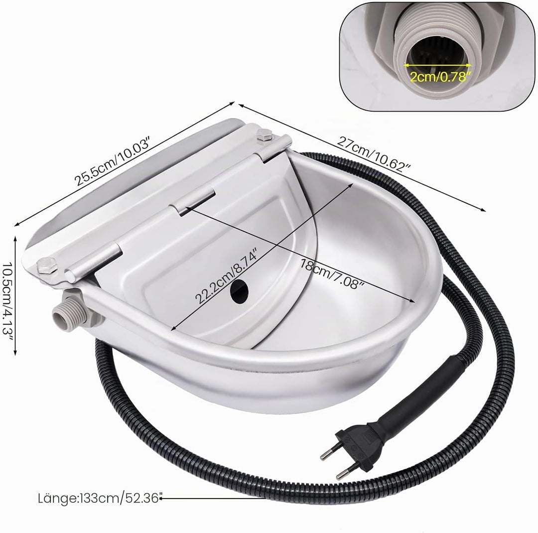 Automatisch beheizter Edelstahl-Wassernapf mit Schwimmerventil, Thermo-Wassertrog für Vieh, Rinder,