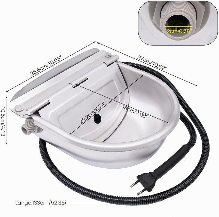 Automatisch beheizter Edelstahl-Wassernapf mit Schwimmerventil, Thermo-Wassertrog für Vieh, Rinder,