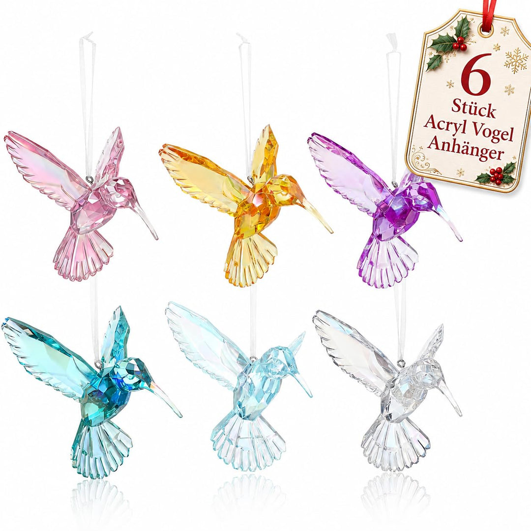 NUOBESTY 6 Stück Bunte Acryl Vogel Anhänger Irisierende Vogel Deko Sicherer Filigran und Elegant für