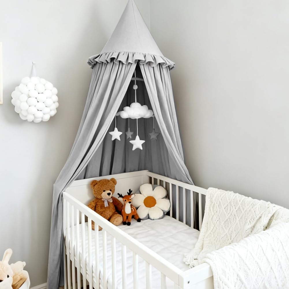 HOTUT Baldachin Kinderzimmer Vintage,Prinzessin Kinderbetthimmel mit Rüschen,Betthimmel Babybett Kin