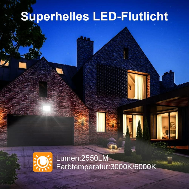 Lospitch 30W LED Strahler Aussen, 4X LED Scheinwerfer 2550LM Superhell, IP66 Wasserdicht LED Fluter