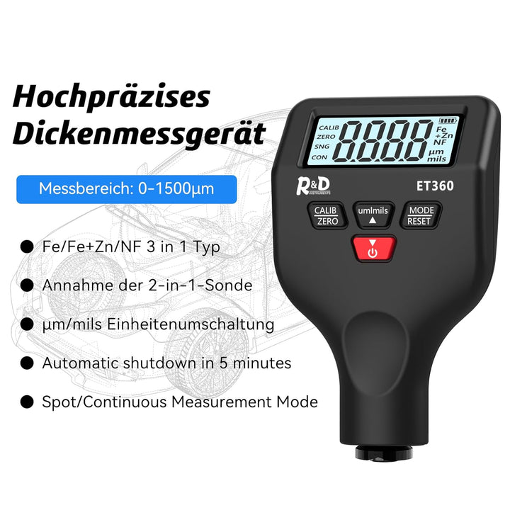 Lackmessgerät Auto RDINSCOS Schichtdickenmessgerät Autolack Lackdickenmessgerät für Auto Car Karosse