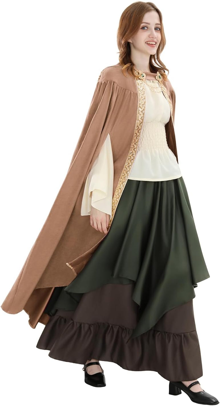 Fiamll Mittelalter Umhang Damen Kapuze Mantel mit Manschette Einfarbige Trenchcoat Renaissance Vampi