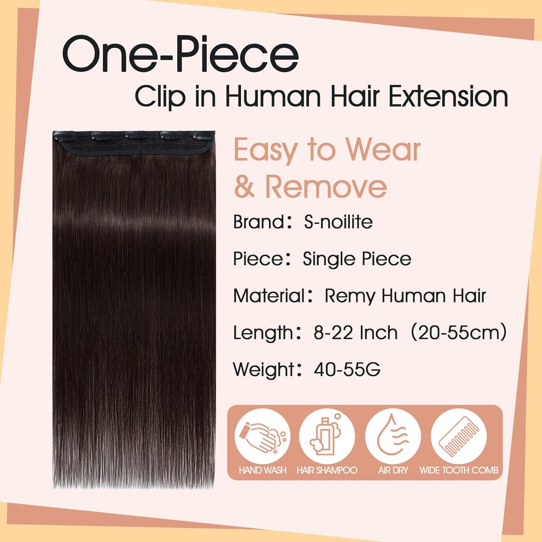 S-noilite Clip In Extensions Echthaar Dunkelbraun Real human hair 1 pieces 5 clips Haarverlängerunge