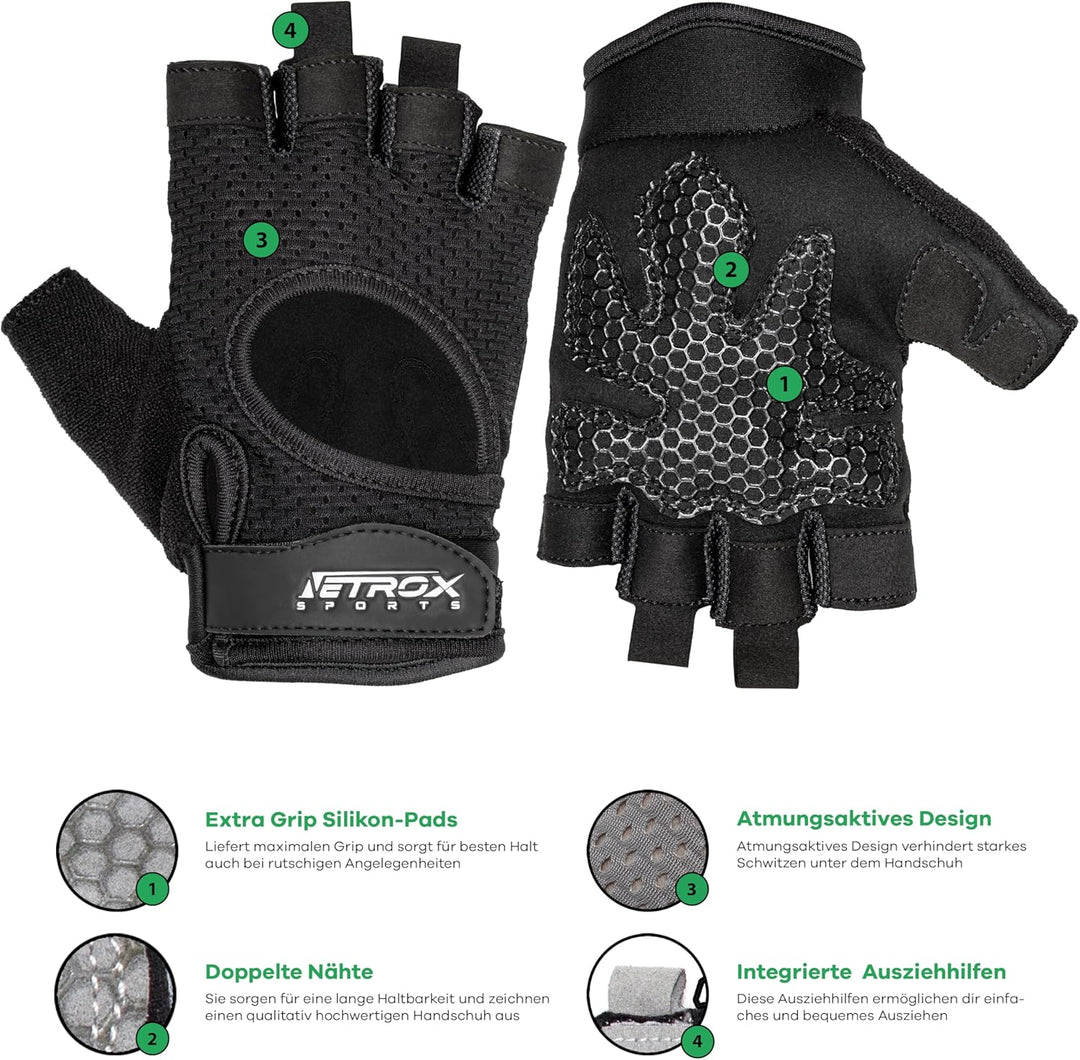 NetroxSports - atmungsaktive Sporthandschuhe mit extra Grip - Krafttraining, Fahrrad Fahren Fitness