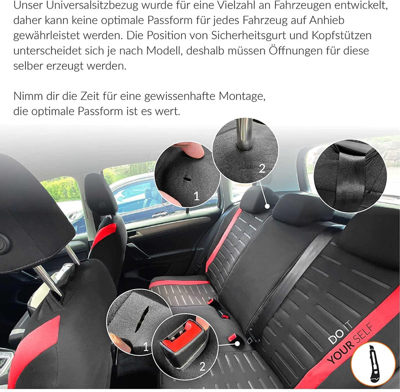 Upgrade4cars Autositzbezüge Set Universal | Auto-Schonbezüge für die Vordersitze & Rückbank in Rot K