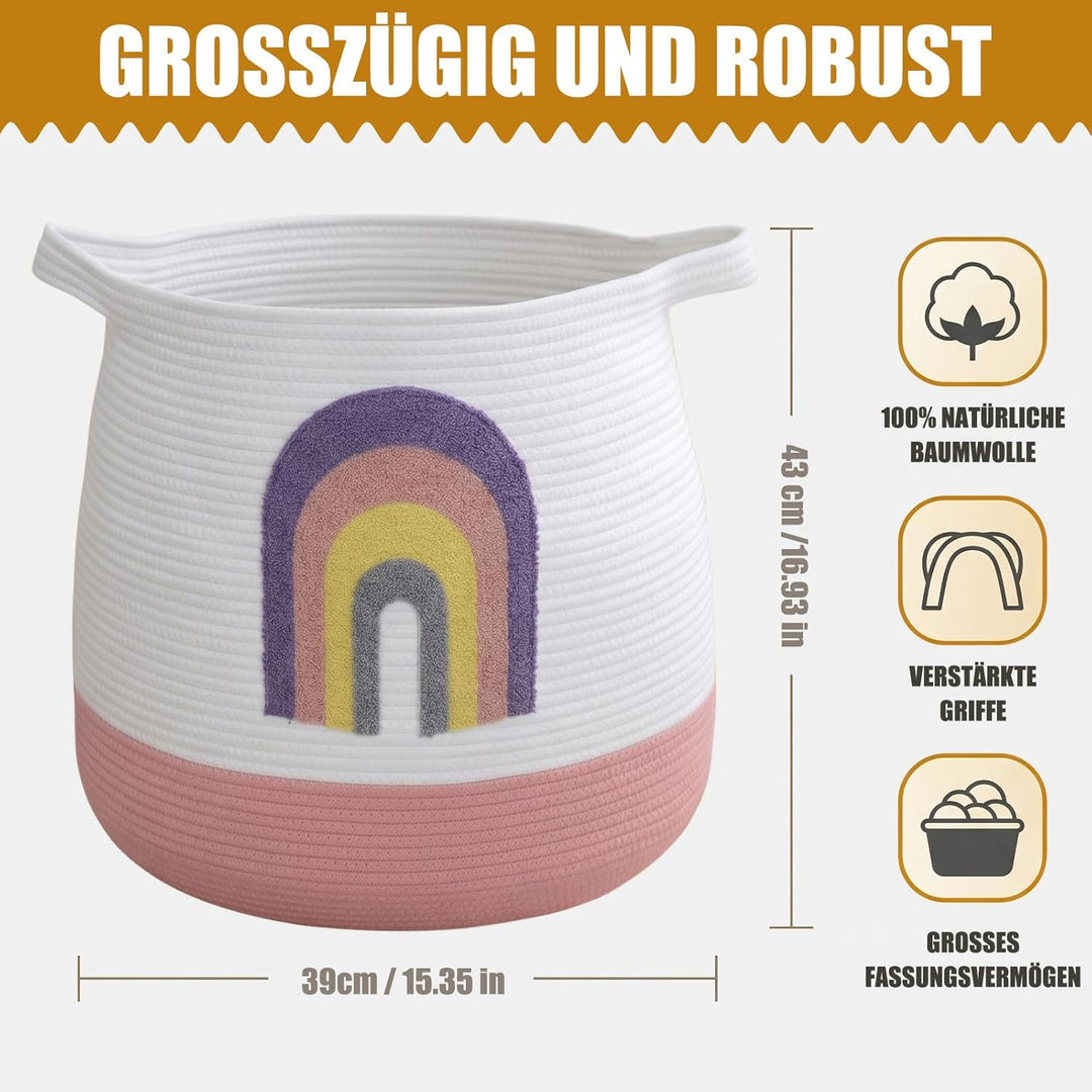 Grosser Aufbewahrungskorb Wickeltisch Korb Kinderzimmer, 39x43cm Regenbogen - als Spielzeug Aufbewah