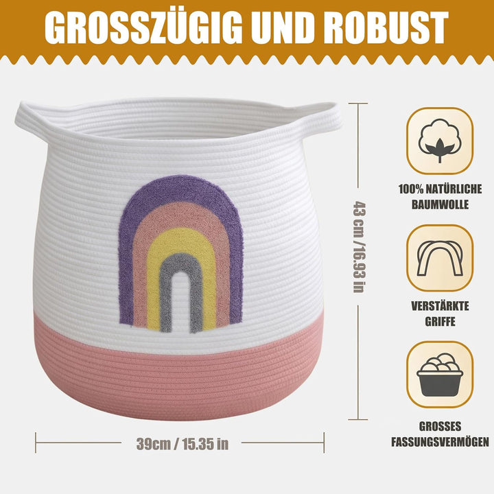 Grosser Aufbewahrungskorb Wickeltisch Korb Kinderzimmer, 39x43cm Regenbogen - als Spielzeug Aufbewah
