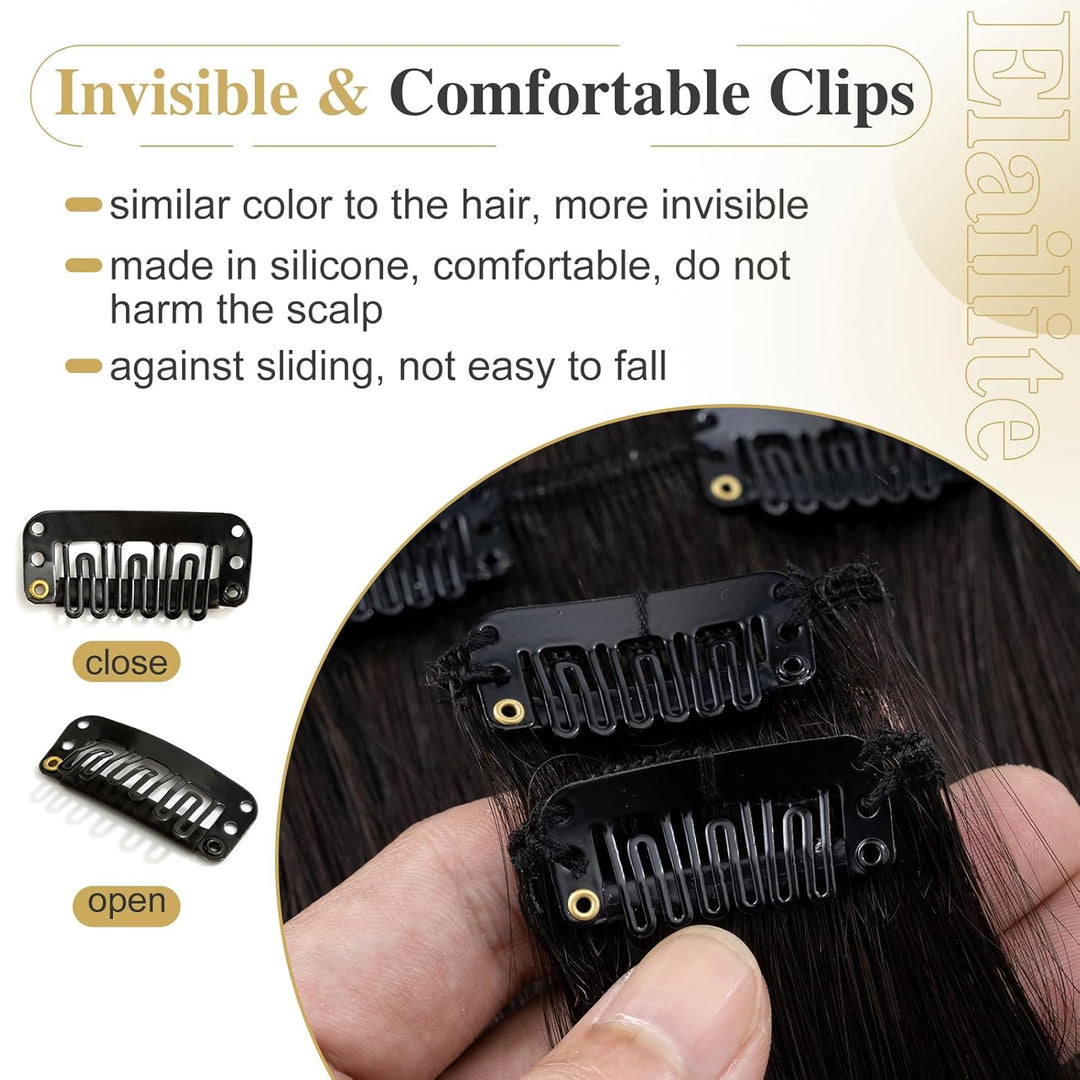 Elailite Extensions Echthaar Clip in 8 Tressen Glatt #1BT4 Naturschwarz ombre Mittelbraun, Haarverlä