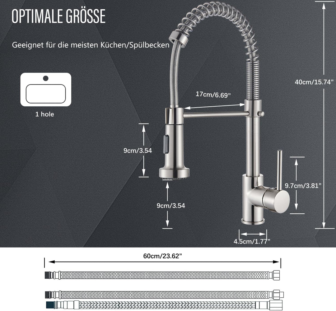 Cesinkin Niederdruck Wasserhahn Küche Spültischarmatur Mischbatterie Armatur Küche mit 2 Sprühfunkti