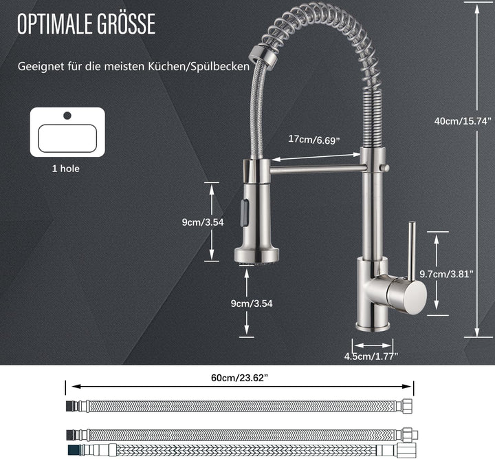 Cesinkin Niederdruck Wasserhahn Küche Spültischarmatur Mischbatterie Armatur Küche mit 2 Sprühfunkti