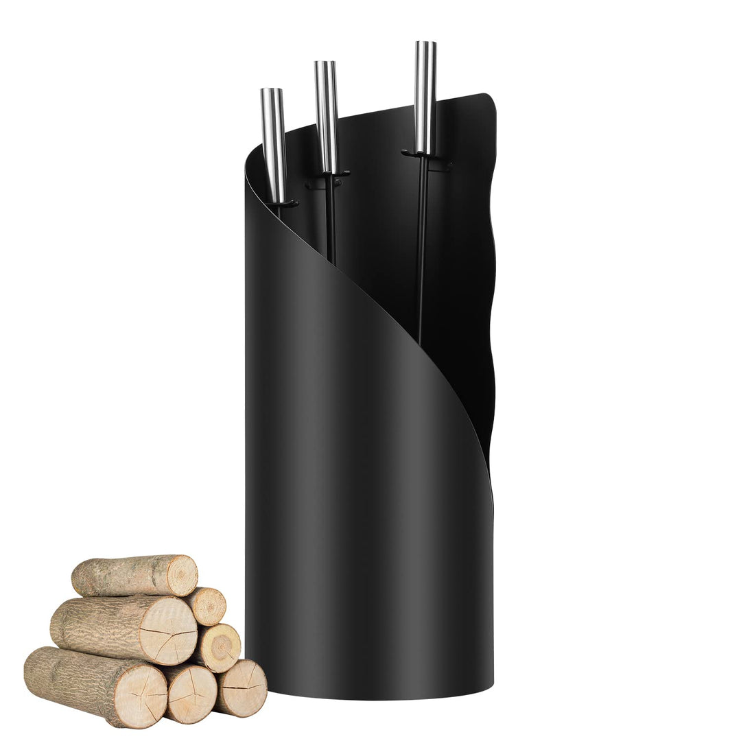 Randaco kaminbesteck Schwarz Modern 4 teilig Edelstahl Kaminbesteck mit Schaufel, Besen, Schürhaken,