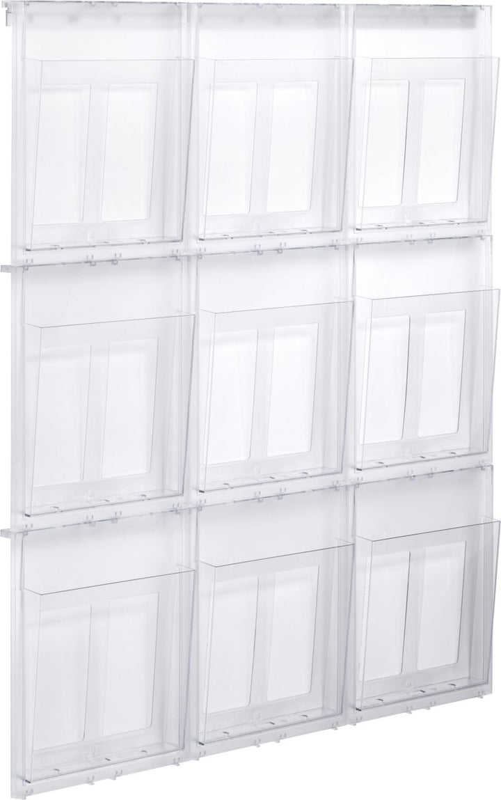 Helit H6812102 - Prospekthalter Wandset Placativ, 9 Taschen, DIN A4, hoch, glasklar 9 x Din A4, 9 x