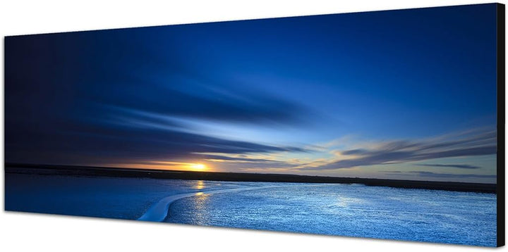 Paul Sinus Art Panoramabild auf Leinwand und Keilrahmen 150x50cm Strand Meer Sonnenuntergang