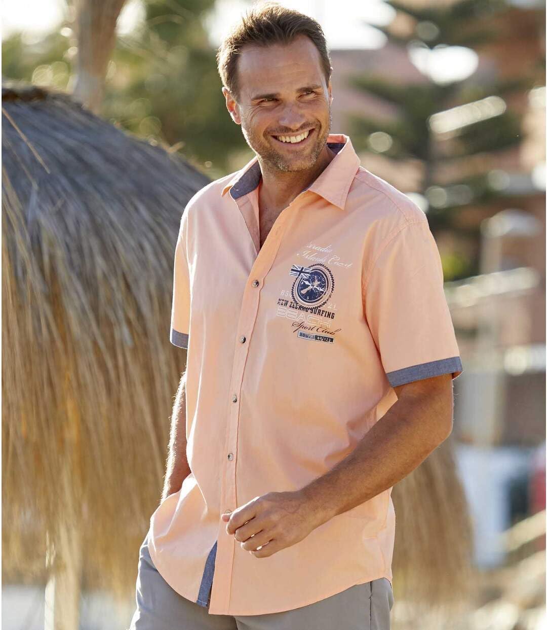 ATLAS FOR MEN - Herrenhemd - Kurze Ärmel - Verfügbar in grossen Grössen von M bis 5XL M Corail, L