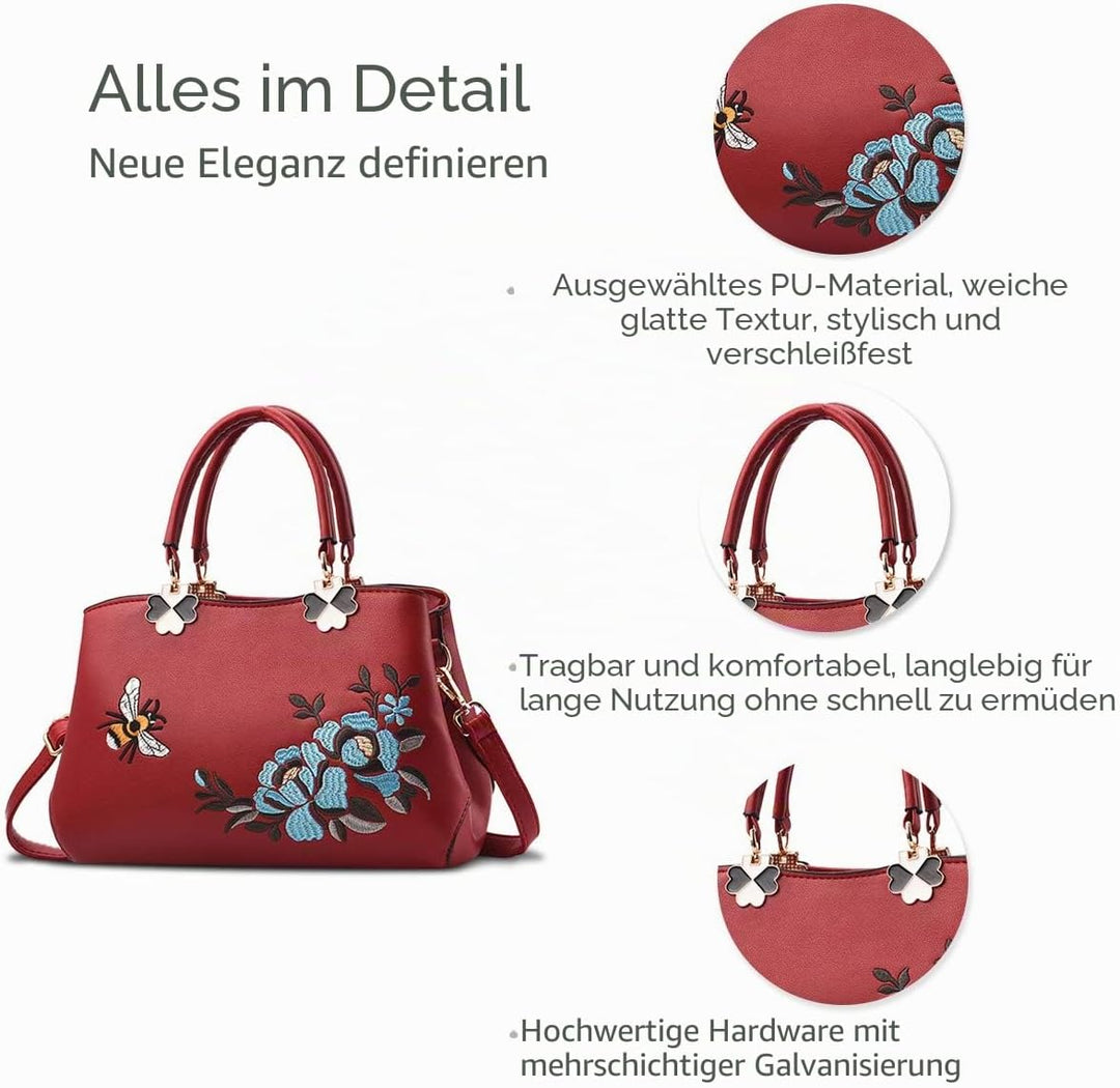 NICOLE&DORIS Handtaschen Damen Mode Schultertasche Geldbörse Retro Umhängetasche Frau Tote Stickerei