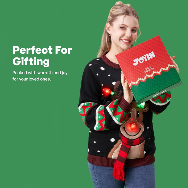 JOYIN Damen LED Beleuchtete Rentier Hässliche Weihnachtspullover Damen mit Integrierten Leuchtmittel