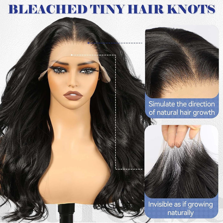 HAIRCUBE 13x6 HD Synthetische Lace-Front-Perücke, 24 Zoll lange schwarze, lockige, geschichtete Perü