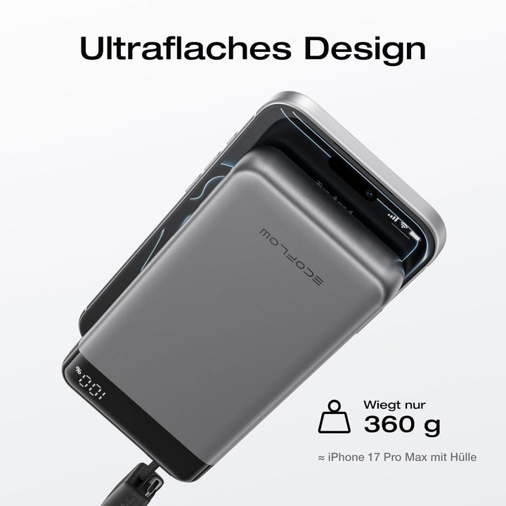 EcoFlow Rapid Powerbank 20000mAh, 45W PPS Schnellladen, mit integriertem ausziehbarem USB-C Kabel fü