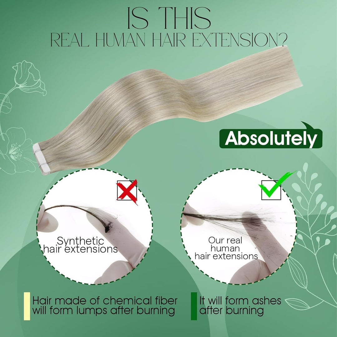 RUNATURE Tape in Extensions Echthaar 50cm 50g 20pcs Extension Echthaar Tapes Seamless Aschblond mit