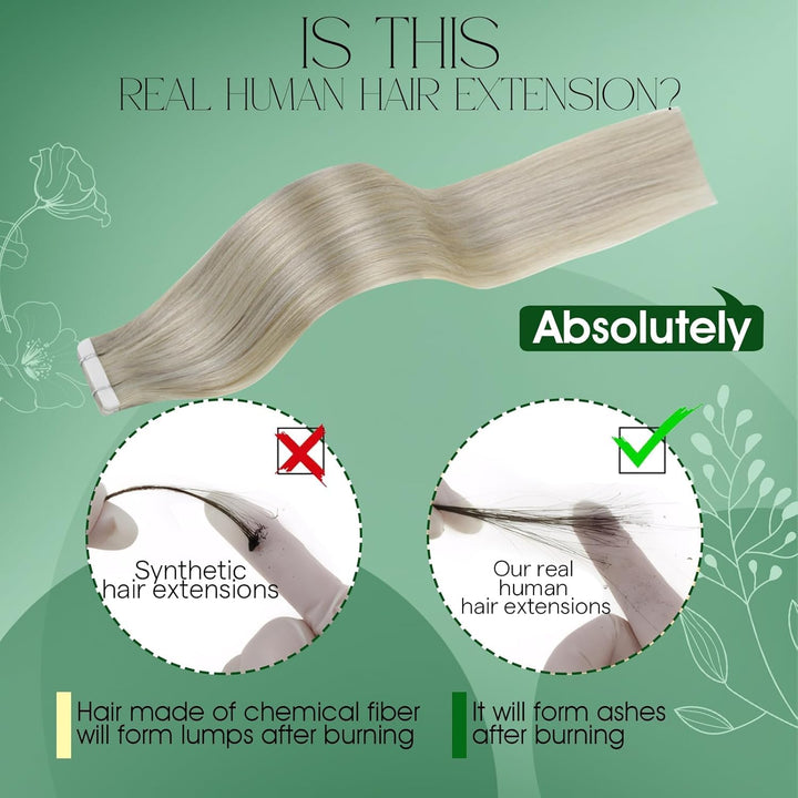 RUNATURE Blond Echthaar Tape in Extensions Dunkelblond mit Platinblond Haarverlängerung Tape in Echt
