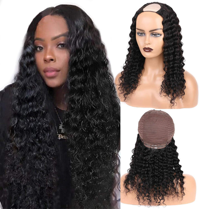 None Lace Front Machine Made Wig Deep Wave For Black Women 150% Density Soft And Silky Brazilian Glu